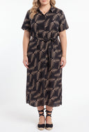 Print Shirt Dress - Black/Beige