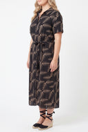 Print Shirt Dress - Black/Beige