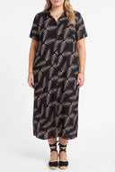 Print Shirt Dress - Black/Beige