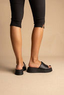 Leather Flatform Sandals - Black-Leather Flatform Sandals - Black