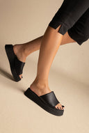 Leather Flatform Sandals - Black-Leather Flatform Sandals - Black