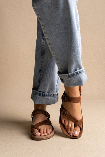 Sandalias de piel cómodas - Marrón Serraje