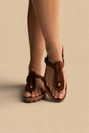 Sandali in pelle cut-out - Marrone Suede