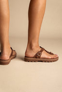 Sandali in pelle cut-out - Marrone Suede