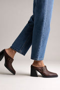 Leather Clogs with Buckle - Dark Brown Matte
