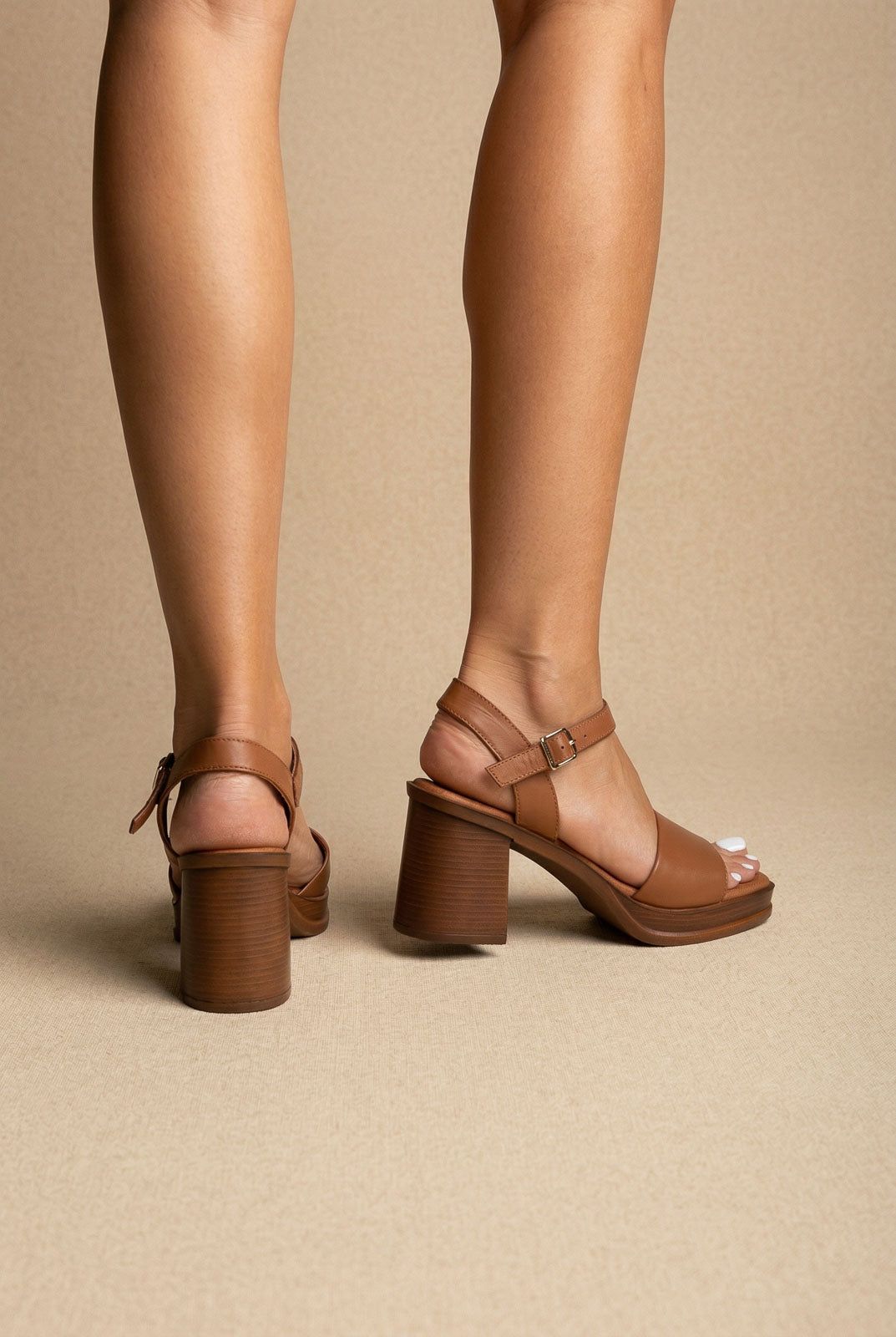 Leather Sandals with Ankle Strap - Tan-Leather Sandals with Ankle Strap - Tan