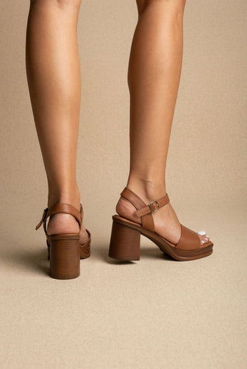 Leather Sandals with Ankle Strap - Tan-Leather Sandals with Ankle Strap - Tan
