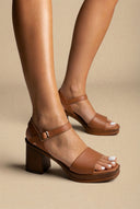 Leather Sandals with Ankle Strap - Tan-Leather Sandals with Ankle Strap - Tan