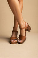 Leather Sandals with Ankle Strap - Tan-Leather Sandals with Ankle Strap - Tan