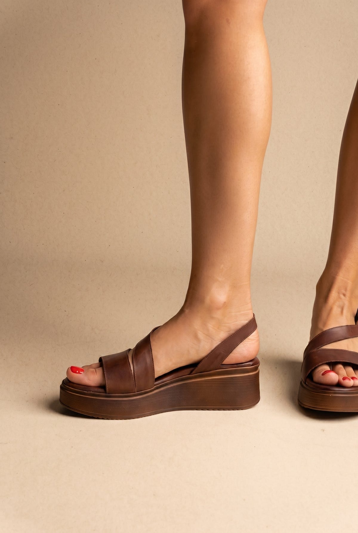 Sandali in pelle Flatform - Marrone Opaco