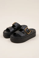Leather Flatform Sandals - Black