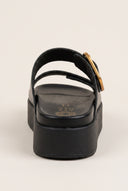 Leather Flatform Sandals - Black