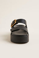 Leather Flatform Sandals - Black
