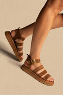 Suede Sandals with Bands - Taupe Suede