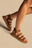 Suede Sandals with Bands - Taupe Suede