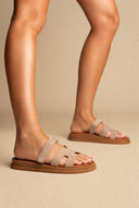 Suede Velcro Sandals - Taupe