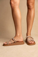 Suede Velcro Sandals - Taupe