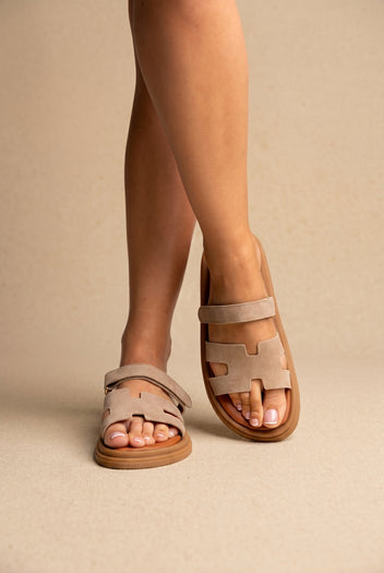 camurça Velcro Sandálias - Taupe
