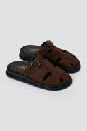 Σουέντ clogs με αγκράφα - Καφέ