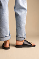 Ledersandalen with Rhinestones – Schwarz matt