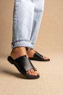 Leather Sandals with Rhinestones - Black Matte