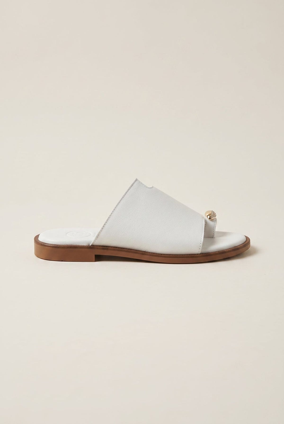 Leather Sandals with Rhinestones - White Matte