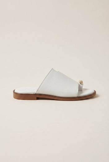 Leather Sandals with Rhinestones - White Matte