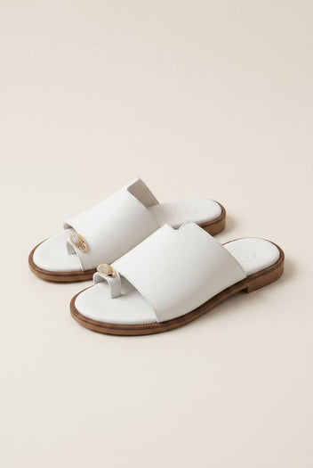 Leather Sandals with Rhinestones - White Matte