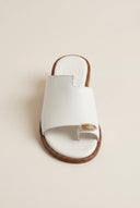 Leather Sandals with Rhinestones - White Matte