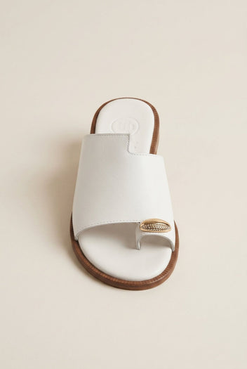 Leather Sandals with Rhinestones - White Matte
