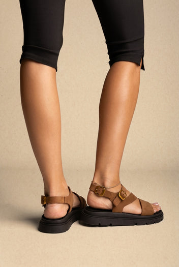 Nubuck Flatform Sandals Ankle Strap - Mocha