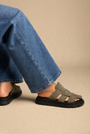 Σουέντ Flatform Clogs - χακί πράσινο Σουέντ