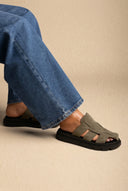 Zuecos flatform de ante - Ante verde caqui