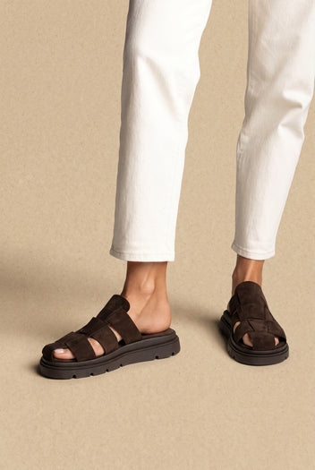 Zuecos flatform de ante - Ante marrón oscuro