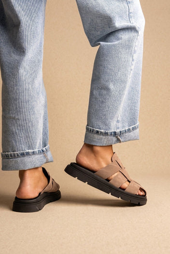 Suede Flatform Clogs - Stone-Suede Flatform Clogs - Stone