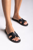 Leather Sandals Cutout Detail - Black