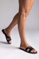Leather Sandals Cutout Detail - Black
