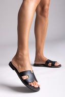 Leather Sandals Cutout Detail - Black