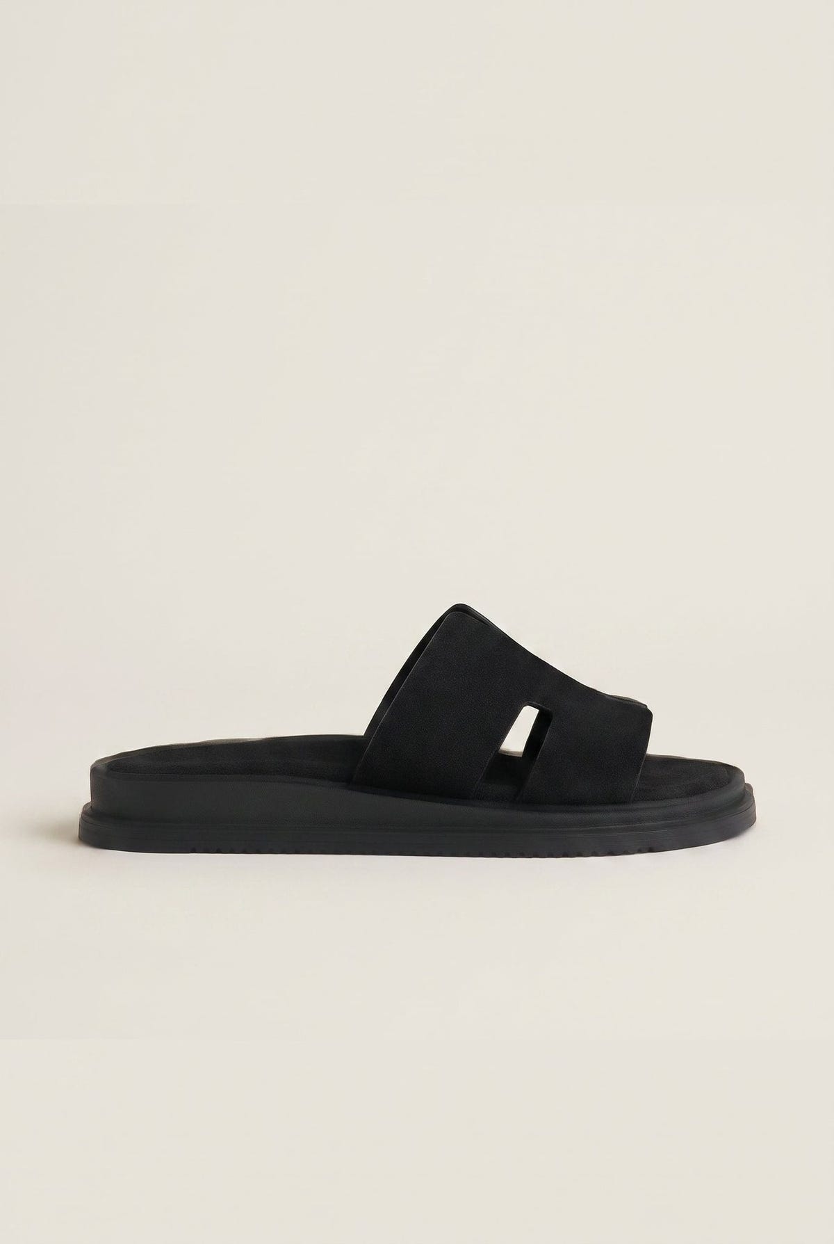 Suede Sandals with Cutouts - Black-Suede Sandals with Cutouts - Black