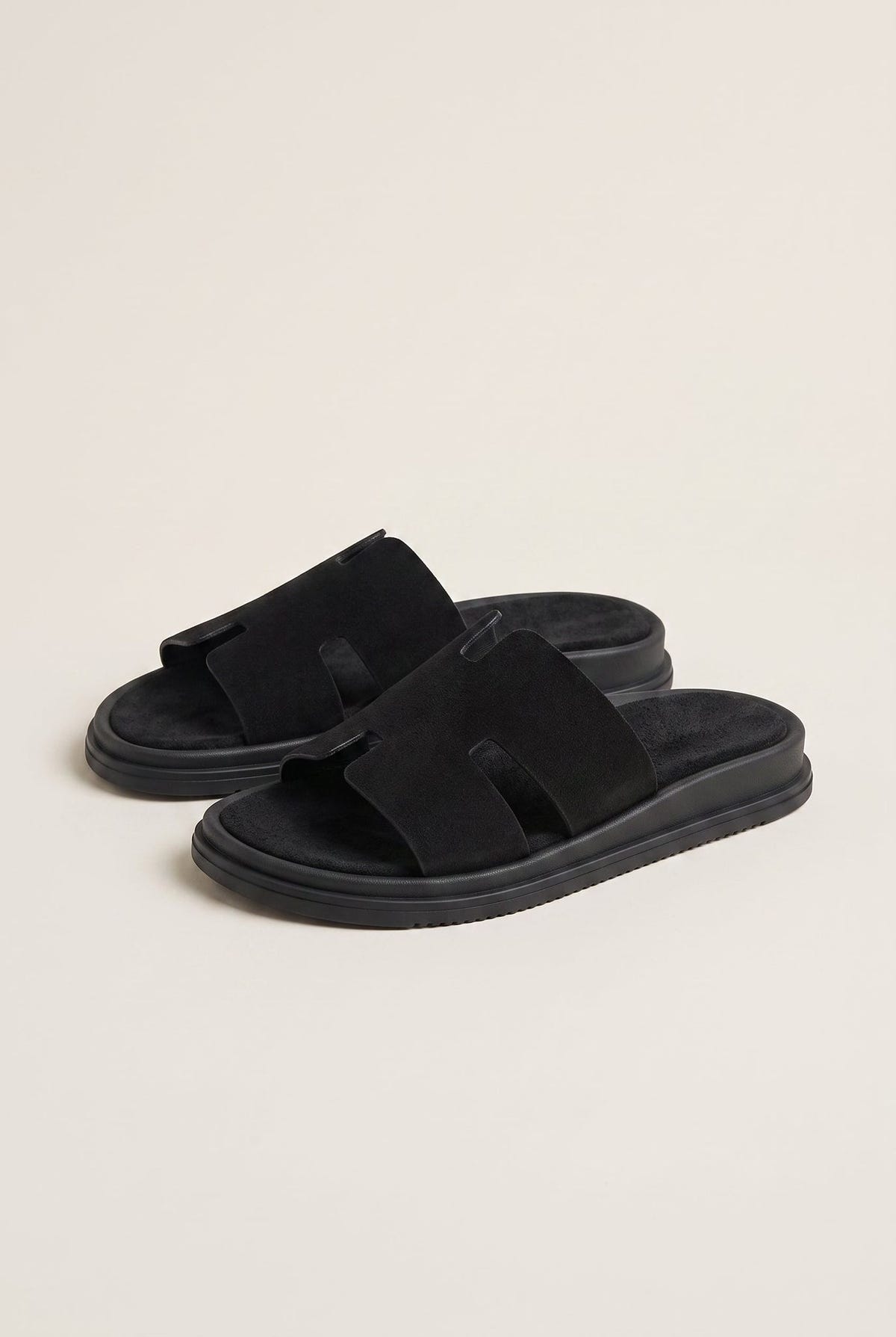 Suede Sandals with Cutouts - Black
