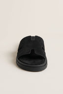 Suede Sandals with Cutouts - Black