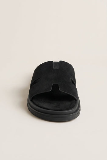 Suede Sandals with Cutouts - Black