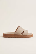 Suede Sandals with Cutouts - Taupe