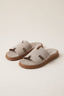 Suede Sandals with Cutouts - Taupe