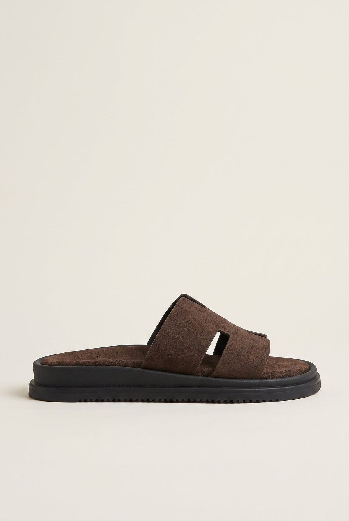 Suede Sandals with Cutouts - Brown
