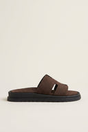 Suede Sandals with Cutouts - Brown