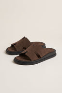 Suede Sandals with Cutouts - Brown