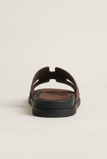 Suede Sandals with Cutouts - Brown-Suede Sandals with Cutouts - Brown