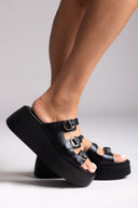 Sandali flatform in pelle with Buckles - Nero