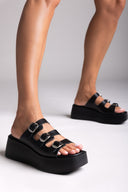 Sandali flatform in pelle with Buckles - Nero